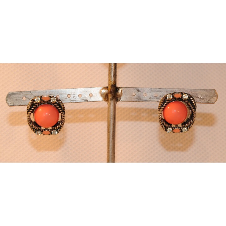 Stecker, Ohrringe, silber/lachs, Straß