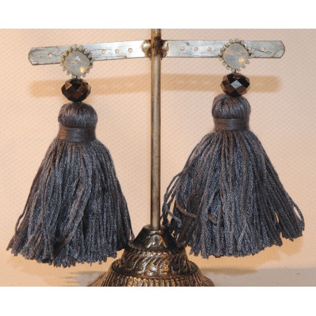 Ohrstecker, grau, Quaste