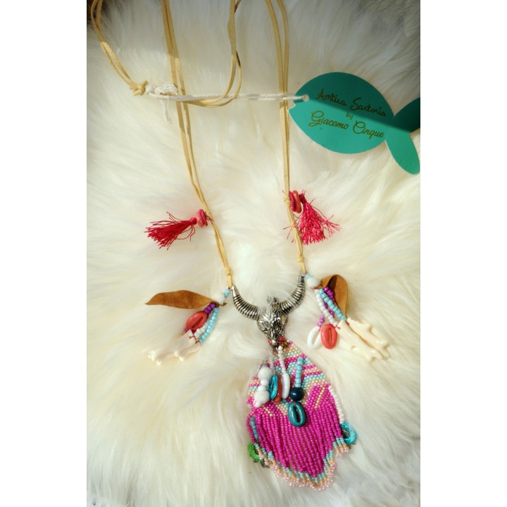 Kette, lang, multicolor, Stierkopf