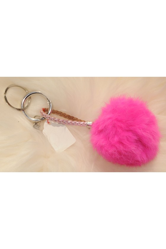 Schlüsselanhänger, Anhänger, pink, Echtfellbommel