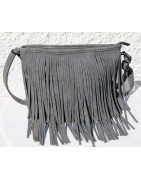 Umhängetasche mit Verlängerung, Fransentasche, grau