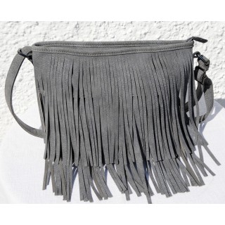Umhängetasche mit Verlängerung, Fransentasche, grau