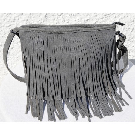 Umhängetasche mit Verlängerung, Fransentasche, grau