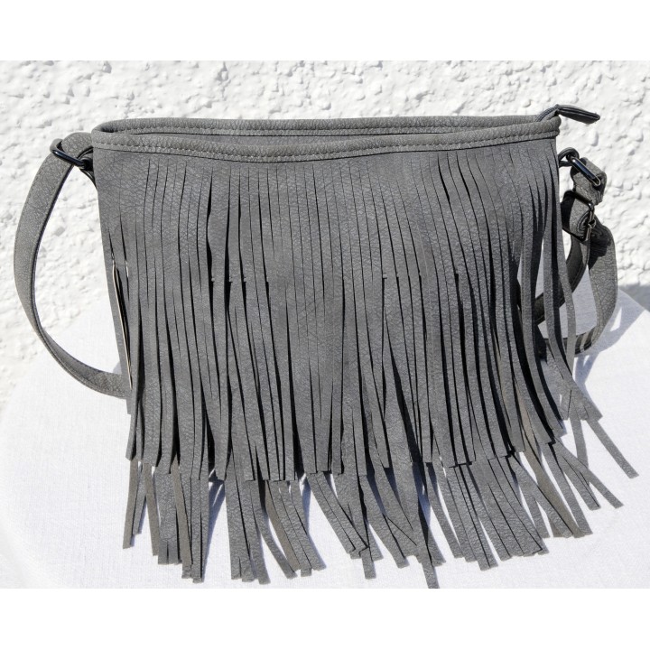 Umhängetasche mit Verlängerung, Fransentasche, grau