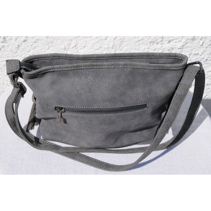 Umhängetasche mit Verlängerung, Fransentasche, grau
