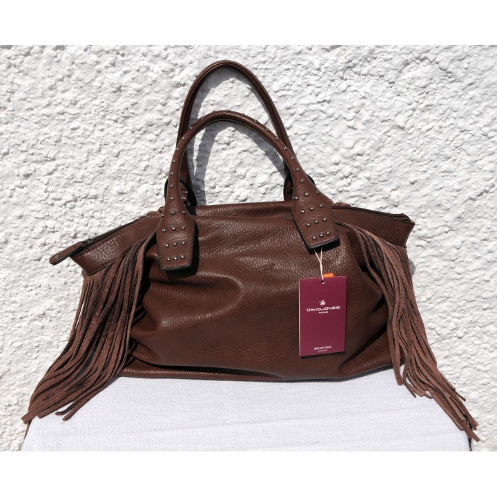 Tasche, Fransentasche, Umhängetasche, braun, Kunstleder