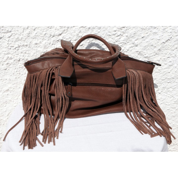 Tasche, Fransentasche, Umhängetasche, braun, Kunstleder
