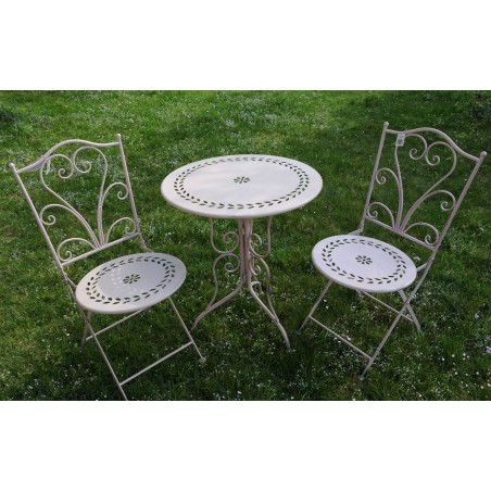 Garten-Garnitur, 3-teilig, Metall/ rosa lackiert, rund, Lochmuster, stabil