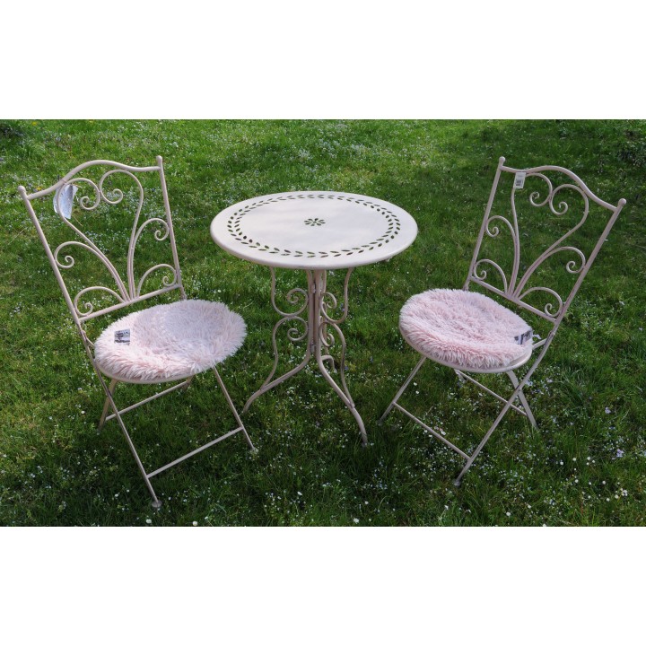 Garten-Garnitur, 3-teilig, Metall/ rosa lackiert, rund, Lochmuster, stabil