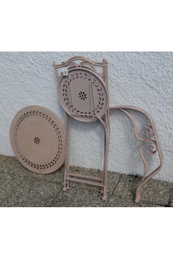 Garten-Garnitur, 3-teilig, Metall/ rosa lackiert, rund, Lochmuster, stabil