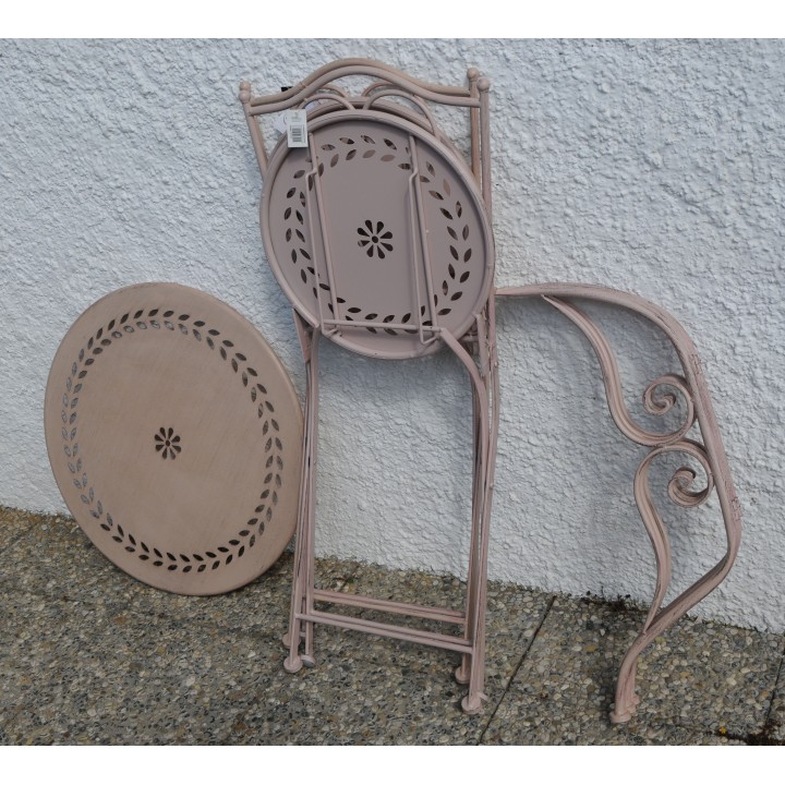 Garten-Garnitur, 3-teilig, Metall/ rosa lackiert, rund, Lochmuster, stabil