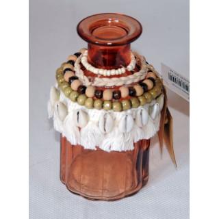 Vase, Glas, orange, Perlen, Fransenborte, Muscheln