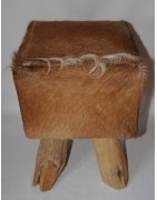 Hocker, Ziegenfellhocker, Echt Fell, braun, Altholz