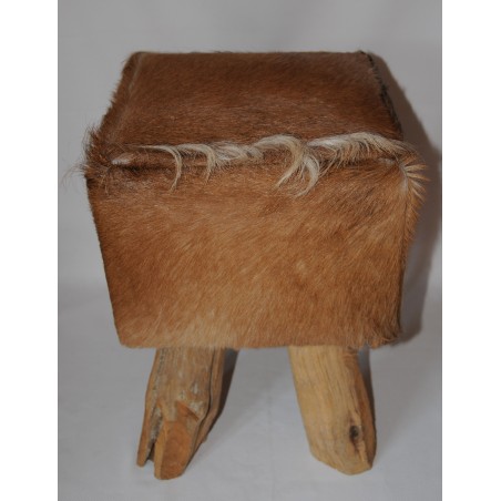 Hocker, Ziegenfellhocker, Echt Fell, braun, Altholz