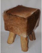 Hocker, Ziegenfellhocker, Echt Fell, braun, Altholz