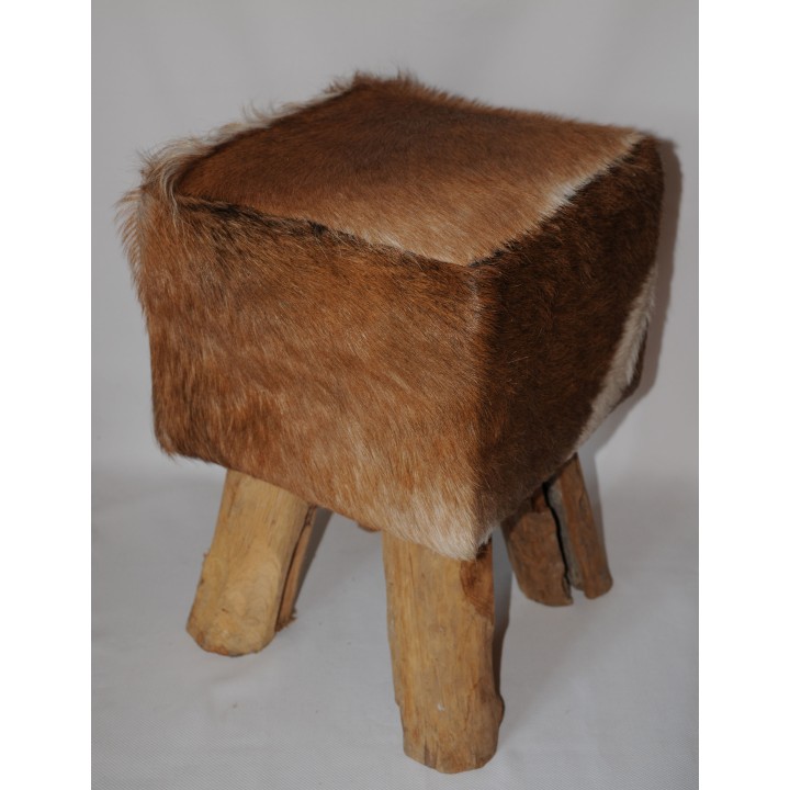 Hocker, Ziegenfellhocker, Echt Fell, braun, Altholz