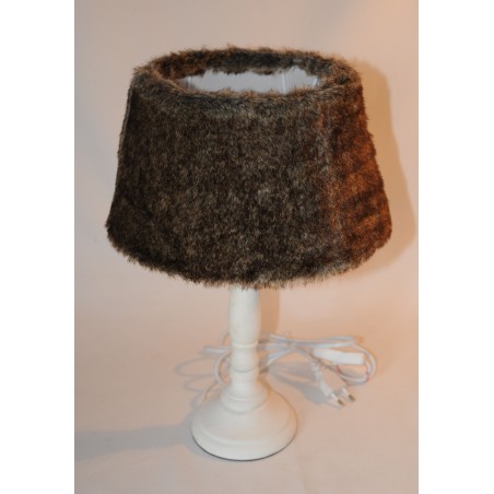 Stehlampe, Fuß Holz, weiß, Schirm Kunstfell braun