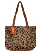 Ledershopper, Tasche, echt Leder, cognac, Vorderseite Leoprint, Fell