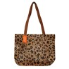Ledershopper, Tasche, echt Leder, cognac, Vorderseite Leoprint, Fell