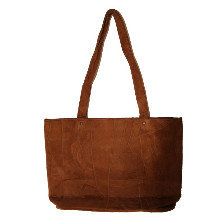 Ledershopper, Tasche, echt Leder, cognac, Vorderseite Leoprint, Fell