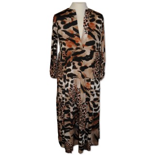 Kleid, lang, braun/schwarz/rost gemustert, Animalprint