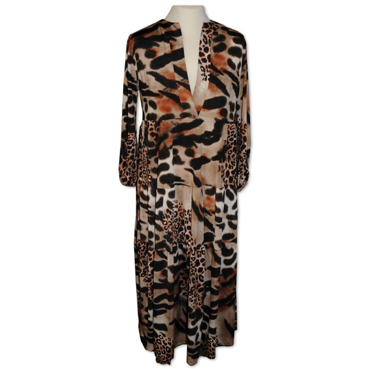 Kleid, lang, braun/schwarz/rost gemustert, Animalprint