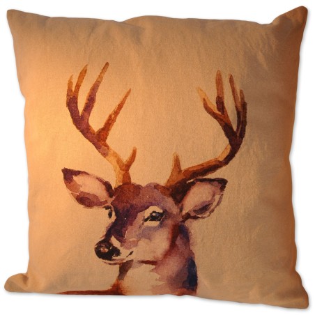 Kissen, Hirschmotiv, seitlich blickend, braun, Rückseite uni, Oberstoff 100% Baumwolle