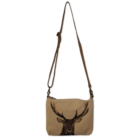 Tasche, Umhängetasche, Hirschmotiv vorne, Rückseite uni