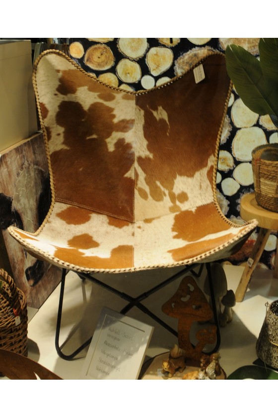 Butterfly-Chair, Sessel, Kuhfell, braun, brown, zerlegbar
