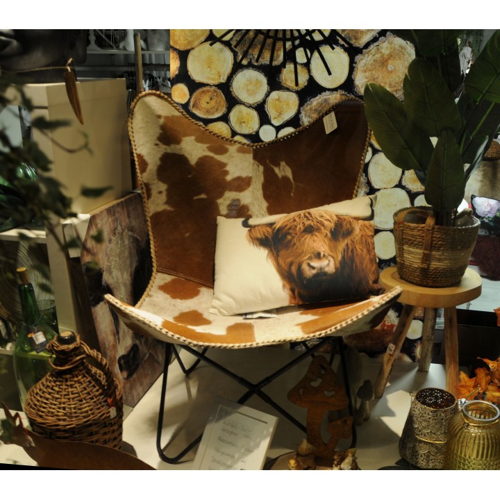 Butterfly-Chair, Sessel, Kuhfell, braun, brown, zerlegbar