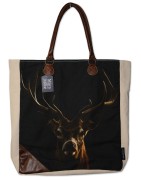 Tasche, Shopper, Hirschmotiv vorn, Rückseite uni creme