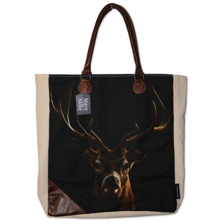 Tasche, Shopper, Hirschmotiv vorn, Rückseite uni creme