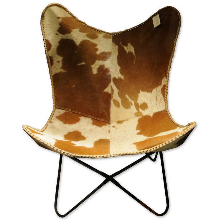 Butterfly-Chair, Sessel, Kuhfell, braun, brown, zerlegbar
