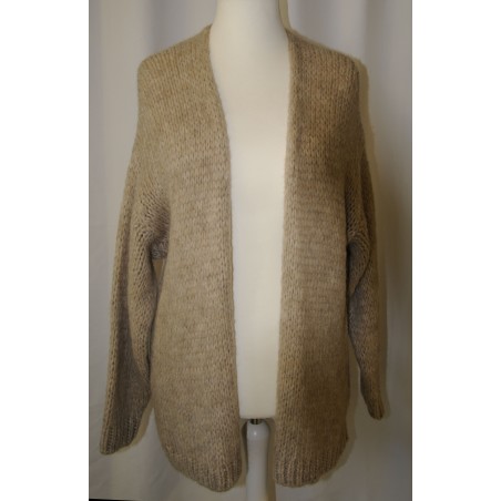 Strickmantel, beige, offen, Grobstrick, halblang