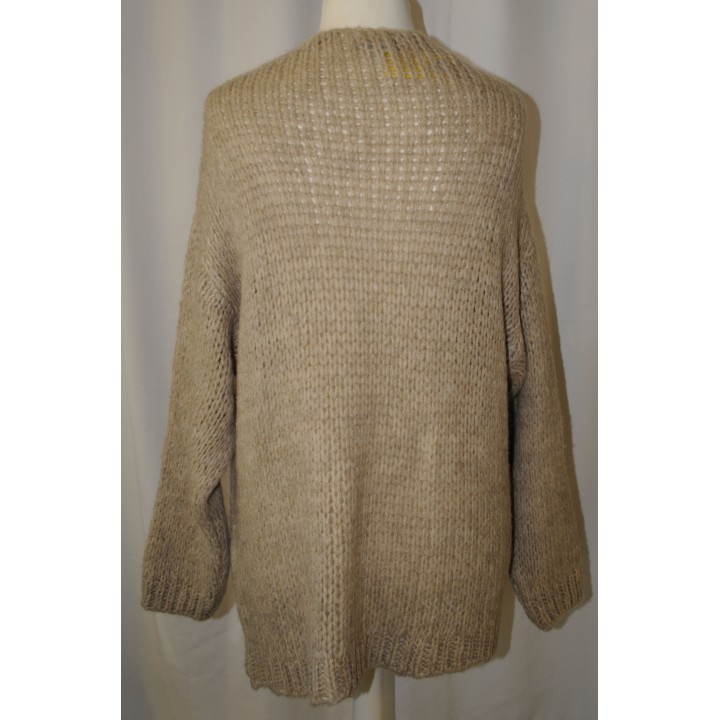 Strickmantel, beige, offen, Grobstrick, halblang