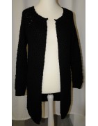 Strickjacke, schwarz, lang, offen, Grobstrick