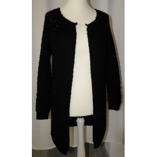 Strickjacke, schwarz, lang, offen, Grobstrick