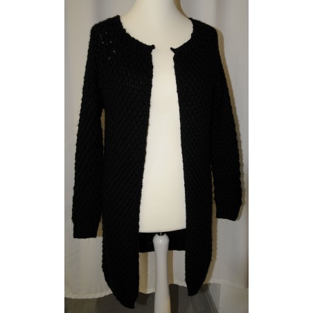 Strickjacke, schwarz, lang, offen, Grobstrick