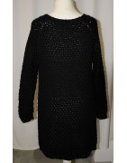 Strickjacke, schwarz, lang, offen, Grobstrick