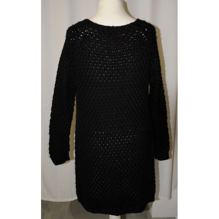 Strickjacke, schwarz, lang, offen, Grobstrick