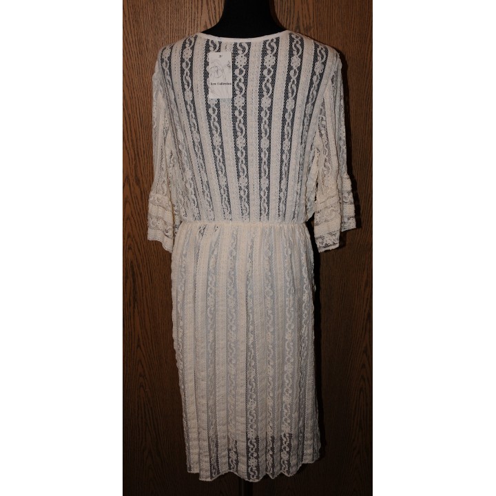 Tunikakleid, Kleid, creme Spitze, Pompons, Quasten, One Size