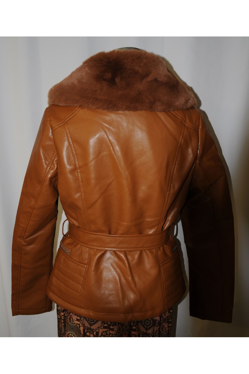 Jacke, Kunstleder/ Kunstfellkragen, cognac, elegant