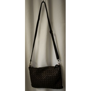 Umhängetasche, Tasche, echt Leder, dunkelbraun, geflochten