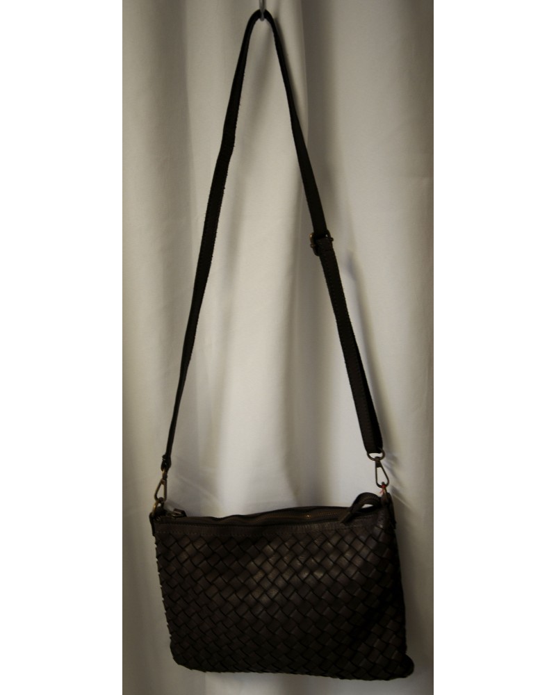Umhängetasche, Tasche, echt Leder, dunkelbraun, geflochten