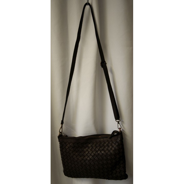 Umhängetasche, Tasche, echt Leder, dunkelbraun, geflochten