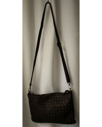 Umhängetasche, Tasche, echt Leder, dunkelbraun, geflochten