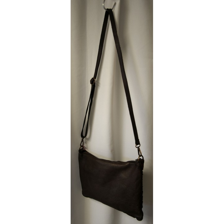 Umhängetasche, Tasche, echt Leder, dunkelbraun, geflochten