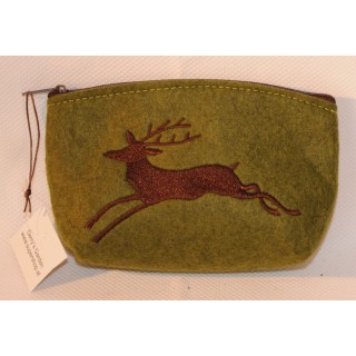 Tasche, Filztasche, Hirschmotiv aufgestickt, grün/braun