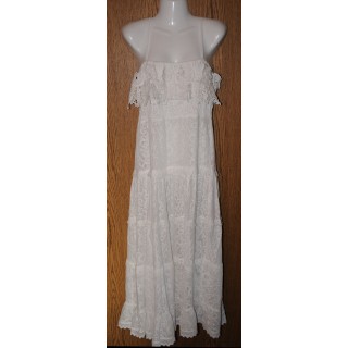 Kleid, Trägerkleid, lang, weiß uni, Spitzen, One Size