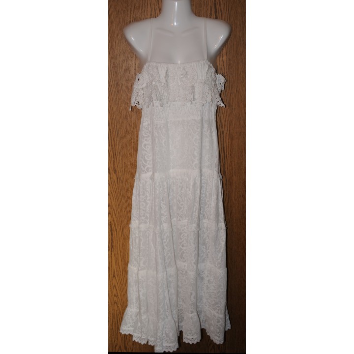 Kleid, Trägerkleid, lang, weiß uni, Spitzen, One Size